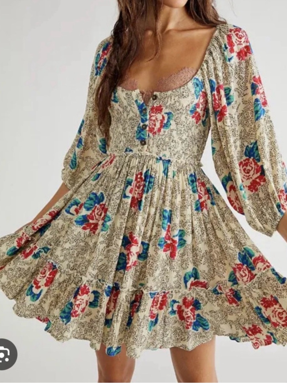 Free People Endless Summer Picnic Mini Dress L Floral Open Back NWOT